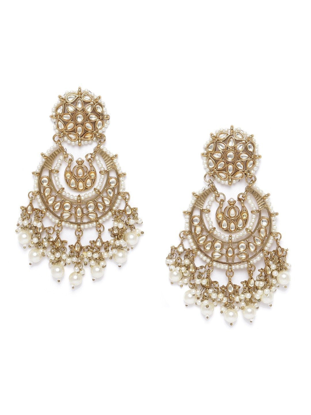 Women's Gold-Plated Stone Studded Chandbali With Pearl Drop