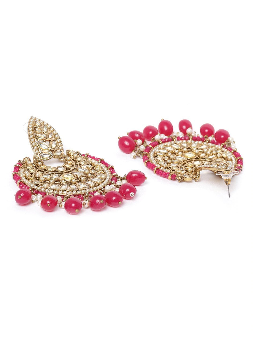 Women's Gold-Plated Stone Studded Chandbali With Mehroon Beads