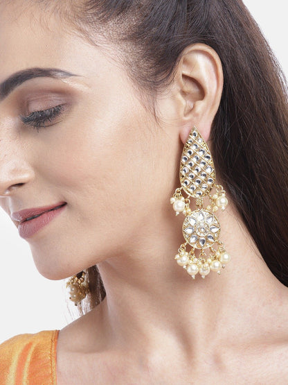 Women's Gold-Plated Kundan Studded Jhumka with Pearl Drop