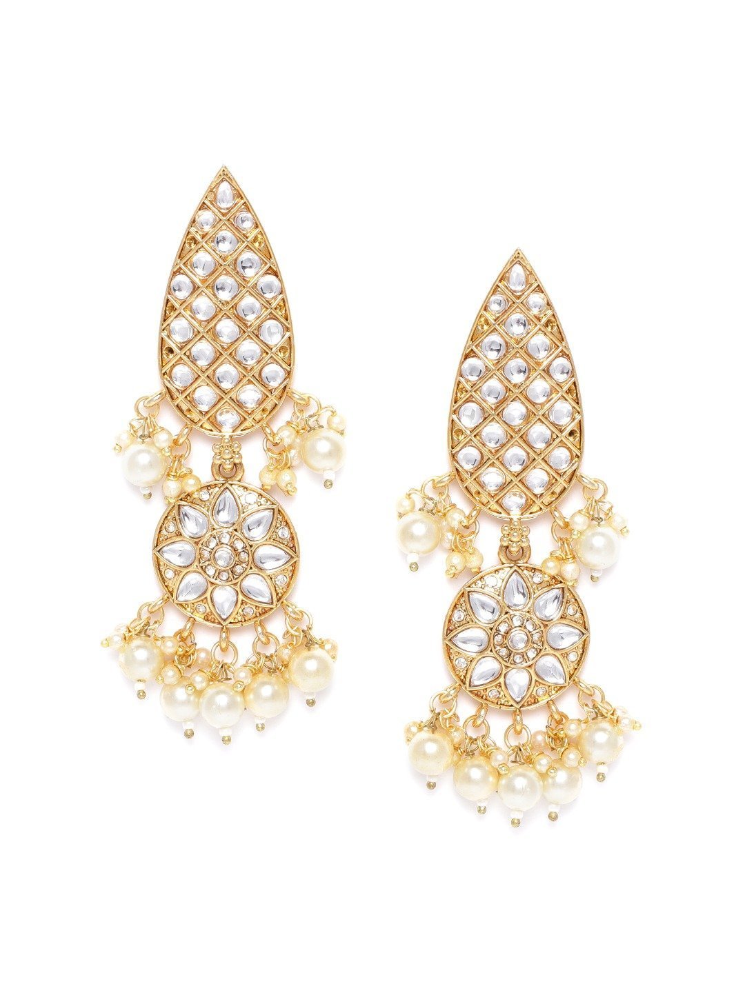 Women's Gold-Plated Kundan Studded Jhumka with Pearl Drop