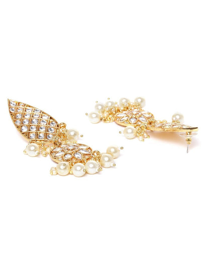 Women's Gold-Plated Kundan Studded Jhumka with Pearl Drop