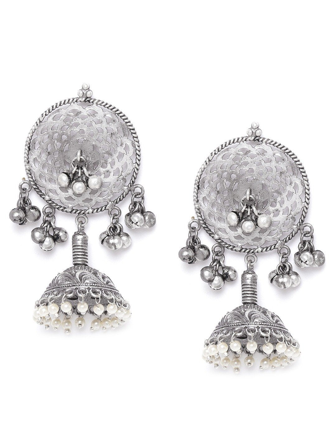 Women's Oxidised Silver-Plated Jhumka with Bead drop