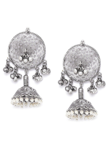 Women's Oxidised Silver-Plated Jhumka with Bead drop