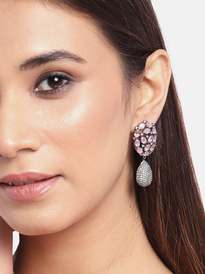 Women's Silver-Plated Artificial Stone Studded Drop earrings