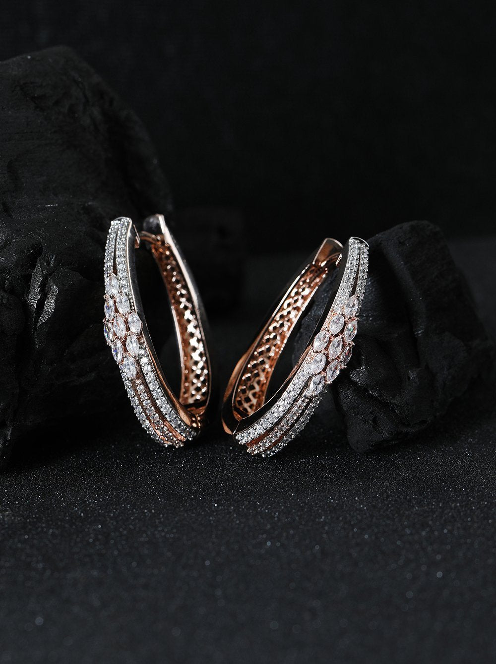 Women's Rose Gold-Plated American Diamond Studded Hoop earrings