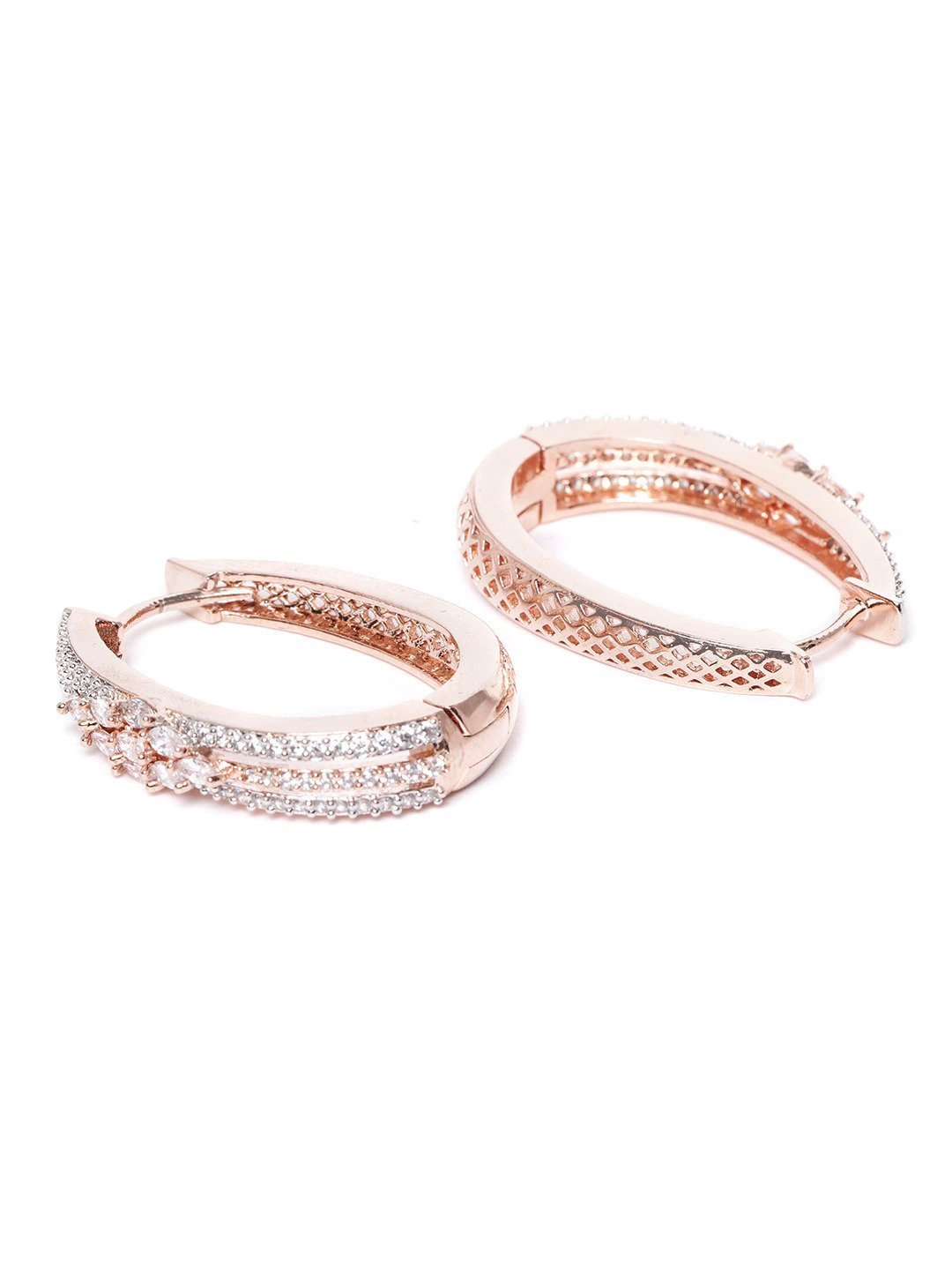 Women's Rose Gold-Plated American Diamond Studded Hoop earrings