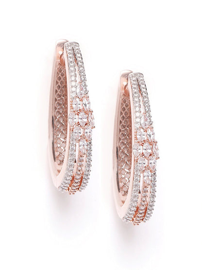 Women's Rose Gold-Plated American Diamond Studded Hoop earrings