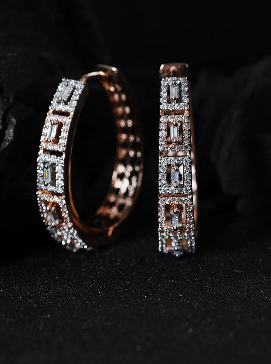 Women's Rose Gold-Plated American Diamond Studded Hoop earrings