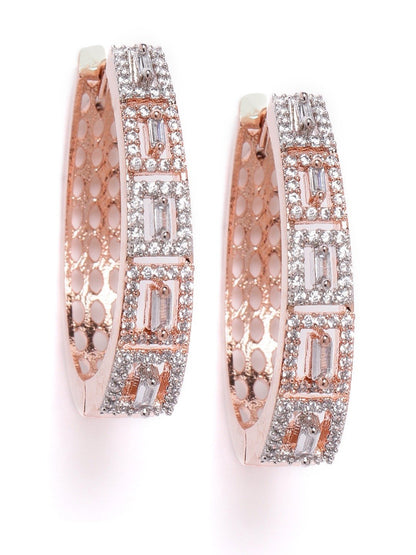 Women's Rose Gold-Plated American Diamond Studded Hoop earrings