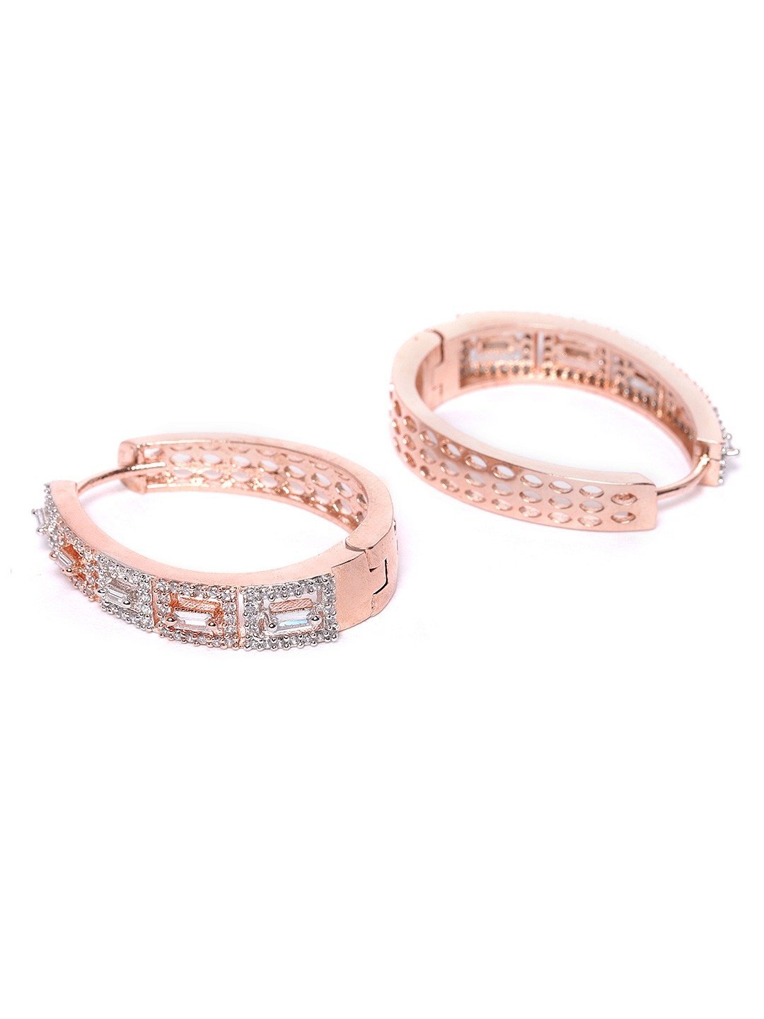 Women's Rose Gold-Plated American Diamond Studded Hoop earrings