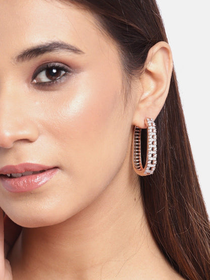 Women's Rose Gold-Plated American Diamond Studded Hoop earrings