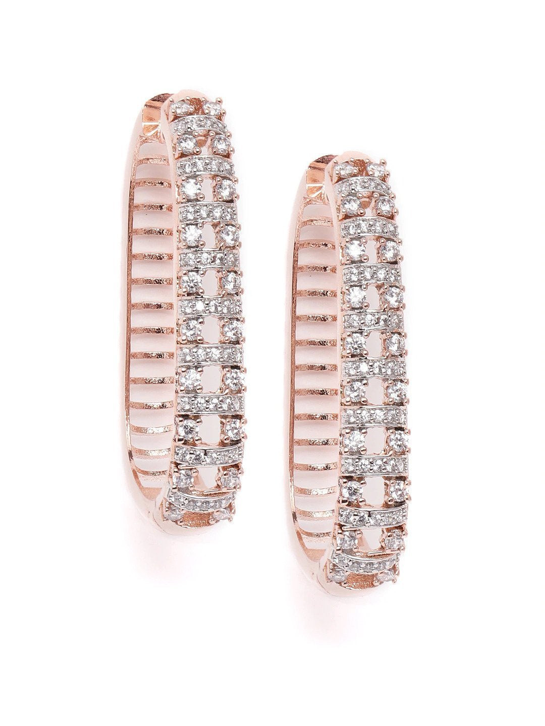 Women's Rose Gold-Plated American Diamond Studded Hoop earrings