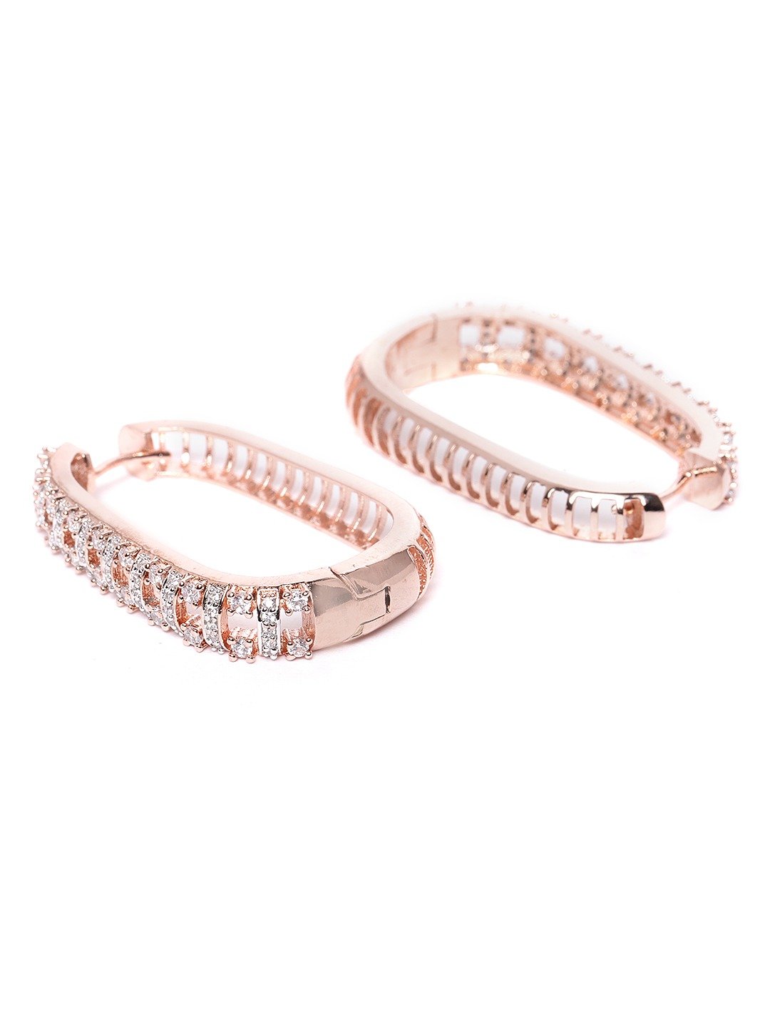 Women's Rose Gold-Plated American Diamond Studded Hoop earrings