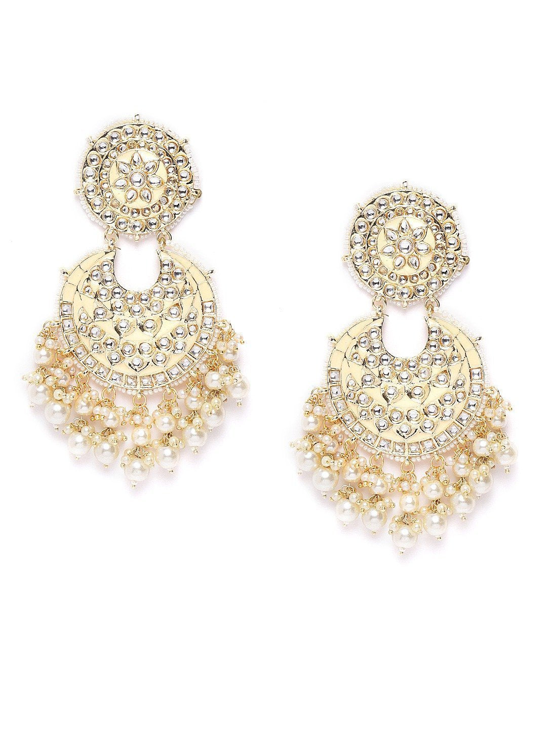 Women's Kundan Studded and Beaded Peach Colored Earrings