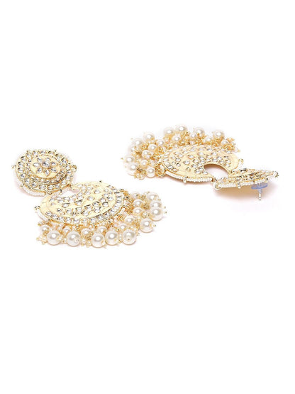 Women's Kundan Studded and Beaded Peach Colored Earrings