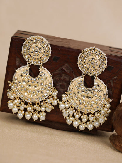 Women's Kundan Studded and Beaded Peach Colored Earrings