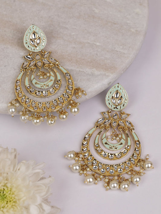 Women's Kundan Studded and beaded Chandbali Earring