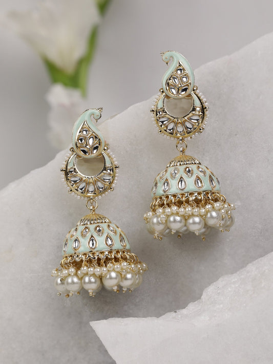 Women's Kundan Studded and beaded Jhumka Earring