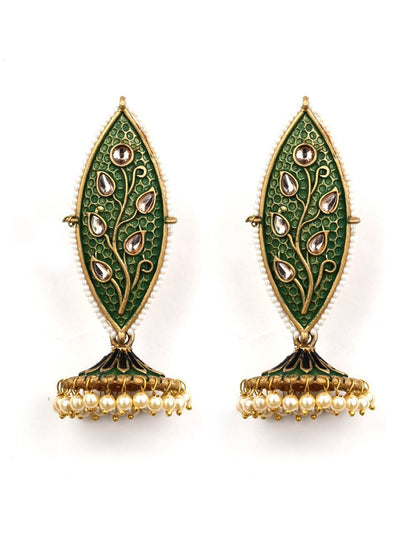 Women's Kundan Studded Beaded Green Drop Earring