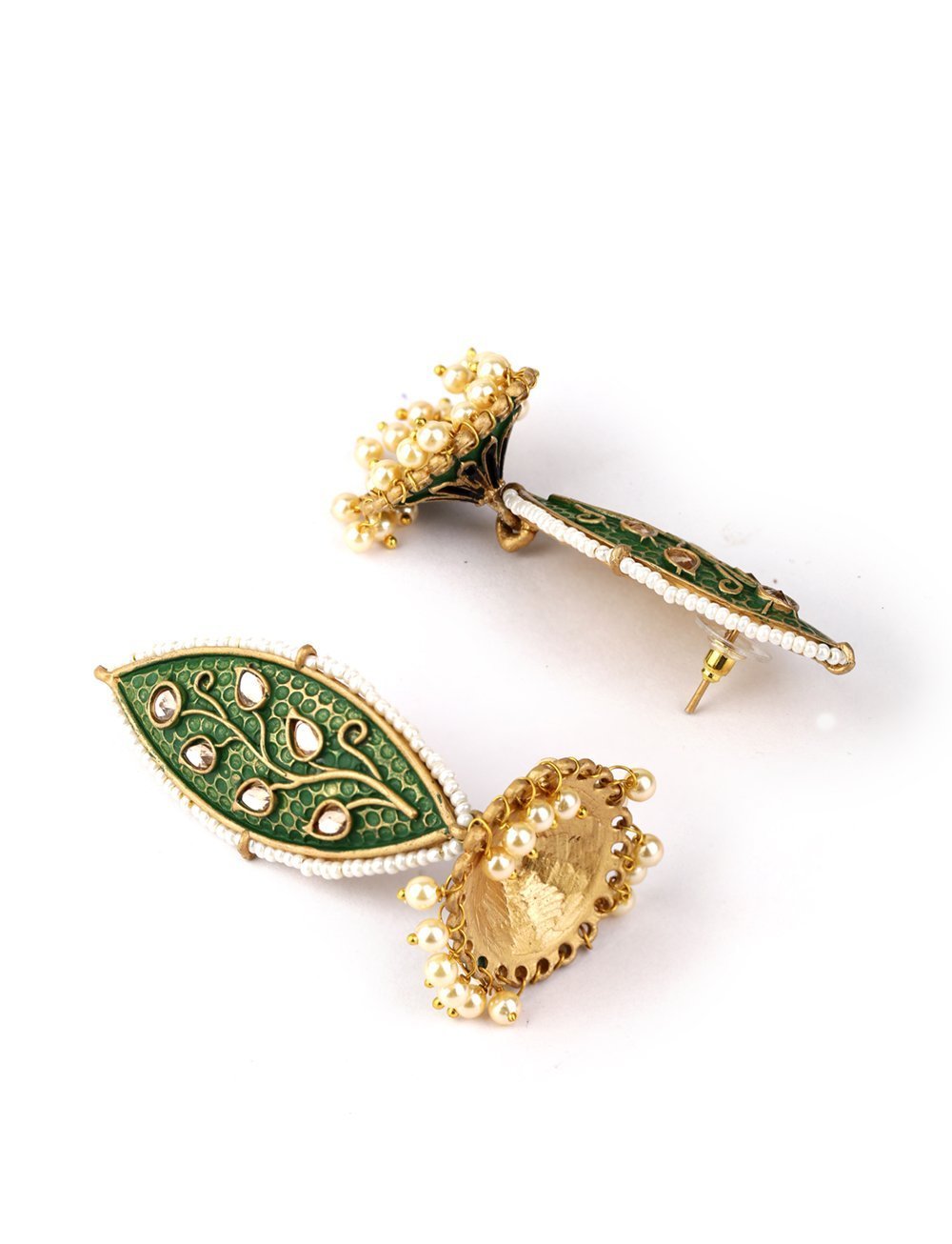 Women's Kundan Studded Beaded Green Drop Earring