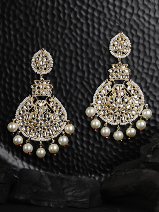 Women's Kundan Studded beaded Chandbali Earring