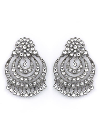 Women's  Black Kundan Gunmetal Plated Traditional Drop Earring