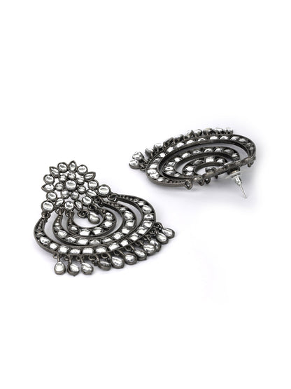 Women's  Black Kundan Gunmetal Plated Traditional Drop Earring