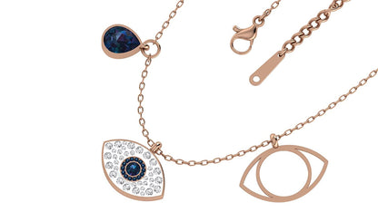 Women's Rosegold Anti Tarnish Stainless Steeel Chain CZ Evil Eye Pendant Jewellery