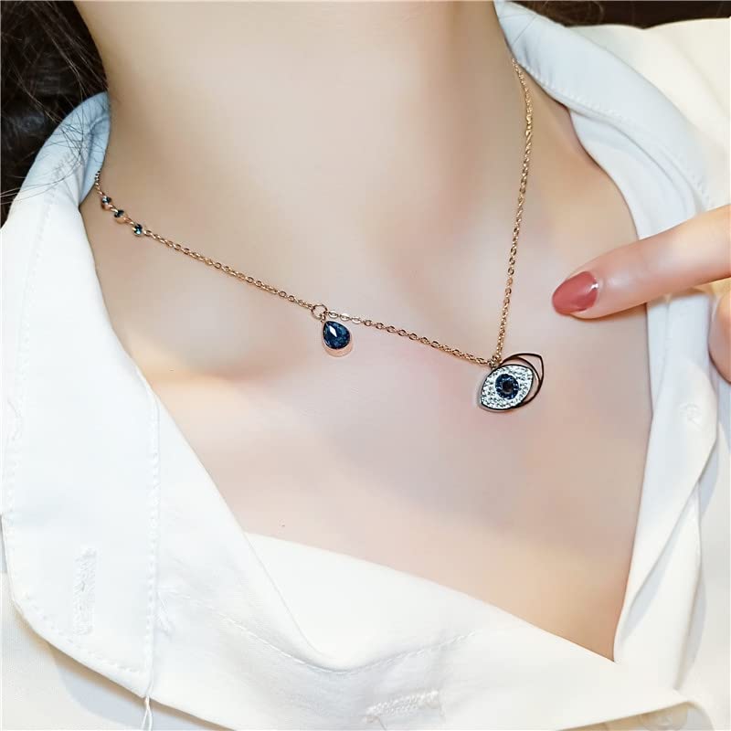 Women's Rosegold Anti Tarnish Stainless Steeel Chain CZ Evil Eye Pendant Jewellery