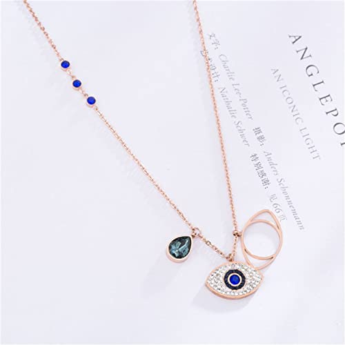 Women's Rosegold Anti Tarnish Stainless Steeel Chain CZ Evil Eye Pendant Jewellery