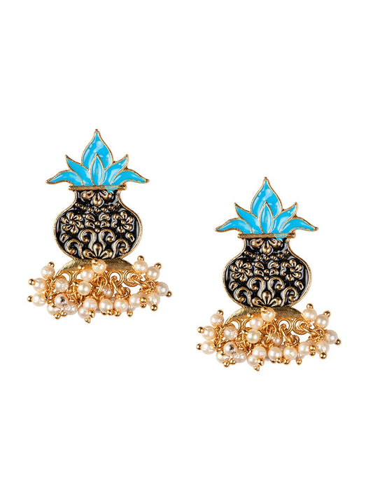 Women's Gold-Plated & Black Kalash Contemporary Jhumkas