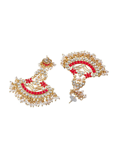 Women's Gold-Toned & Pink Crescent Shaped Chandbalis