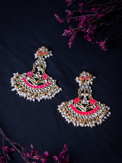 Women's Gold-Toned & Pink Crescent Shaped Chandbalis