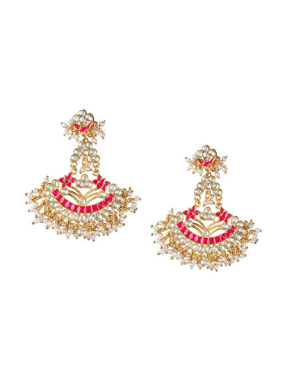 Women's Gold-Toned & Pink Crescent Shaped Chandbalis