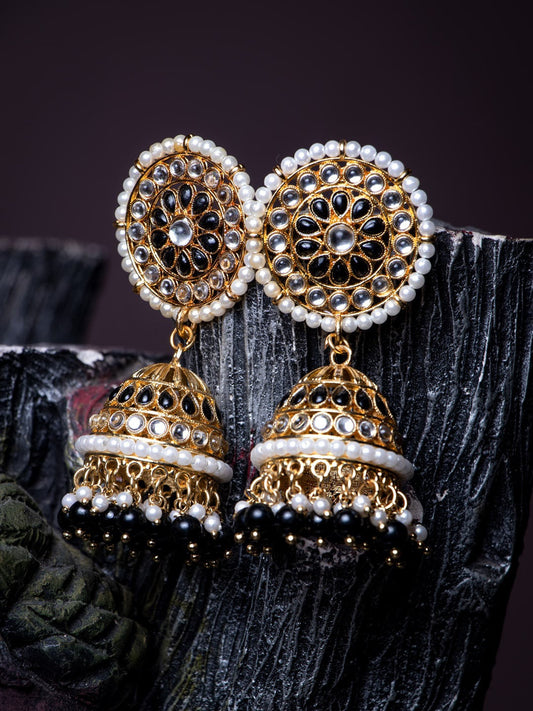 Women's Gold-Plated & Black Contemporary Jhumkas