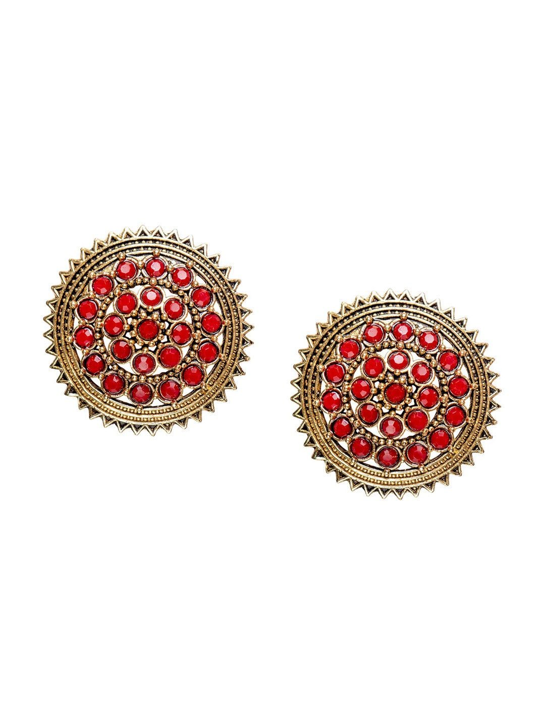 Women's Red Gold Plated Circular Artificial Beaded Handcrafted Studs Earrings