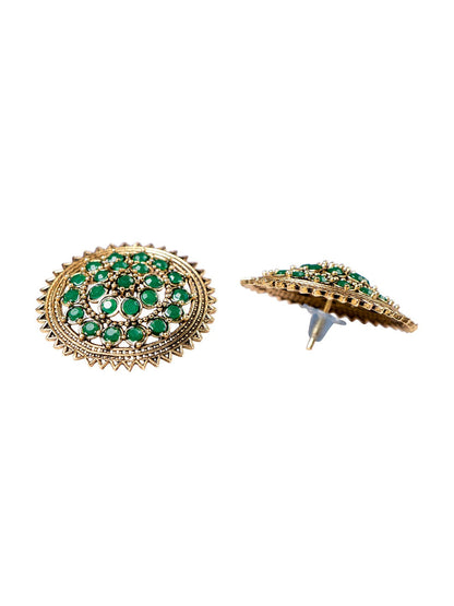 Women's Green Gold Plated Circular Artificial Beaded Handcrafted Studs Earrings