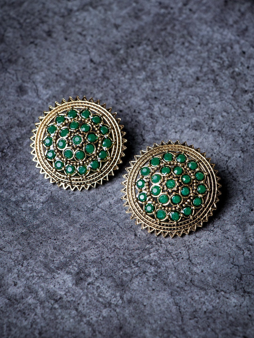 Women's Green Gold Plated Circular Artificial Beaded Handcrafted Studs Earrings