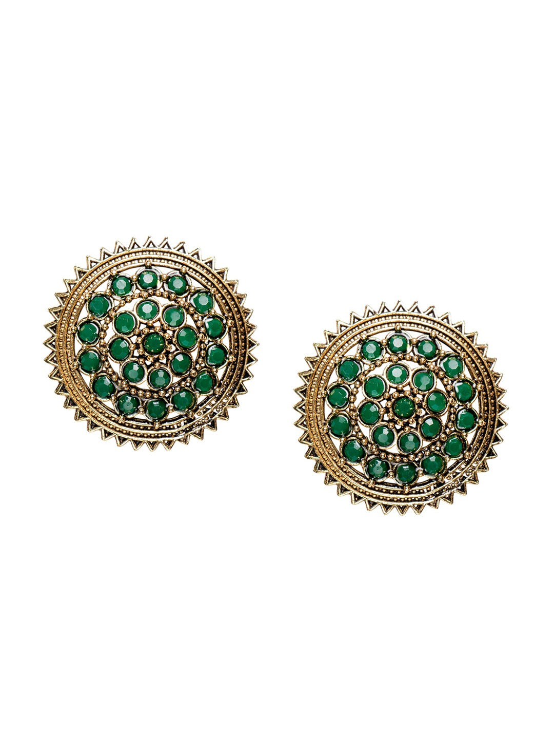 Women's Green Gold Plated Circular Artificial Beaded Handcrafted Studs Earrings