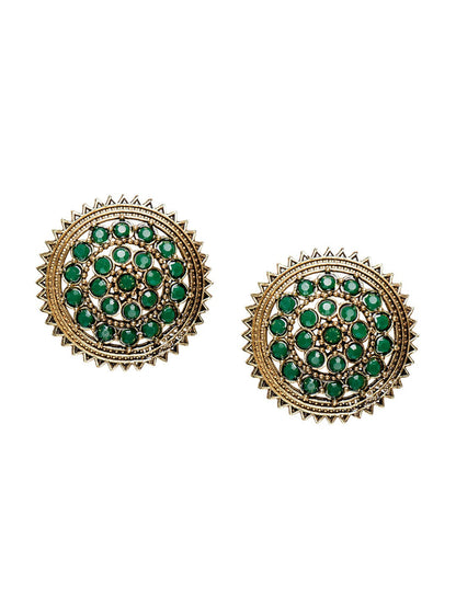 Women's Green Gold Plated Circular Artificial Beaded Handcrafted Studs Earrings