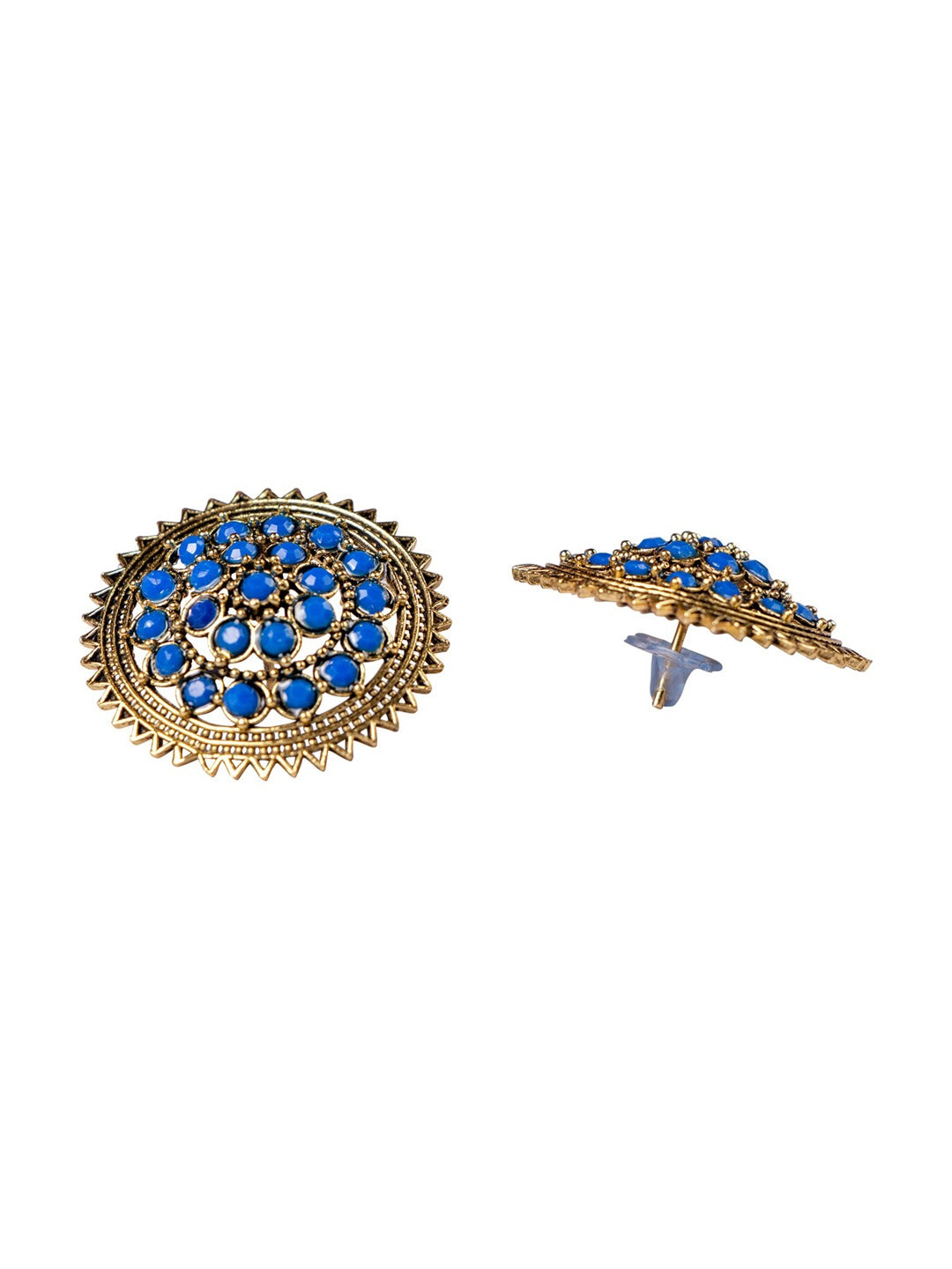 Women's Gold-Plated & Blue Circular Shaped Handcrafted Studs Earrings