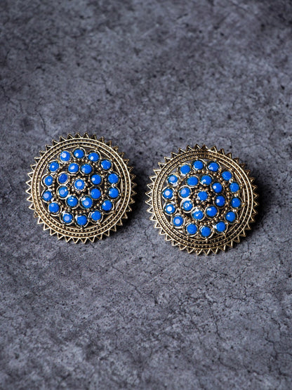 Women's Gold-Plated & Blue Circular Shaped Handcrafted Studs Earrings