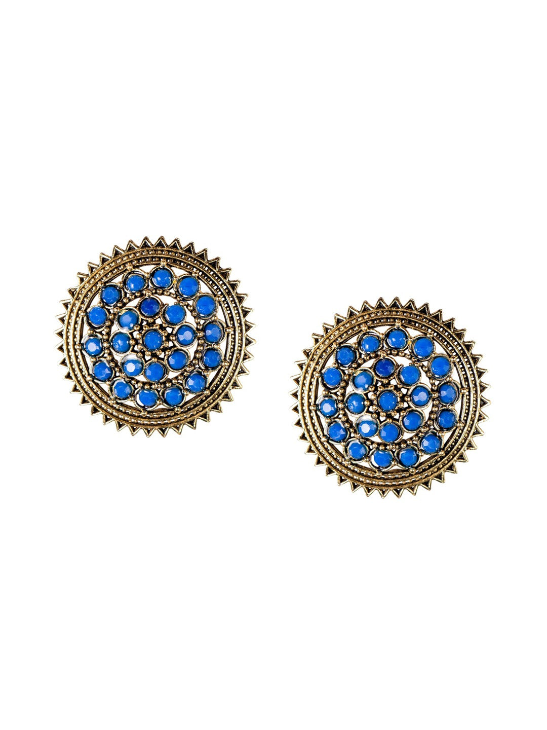 Women's Gold-Plated & Blue Circular Shaped Handcrafted Studs Earrings