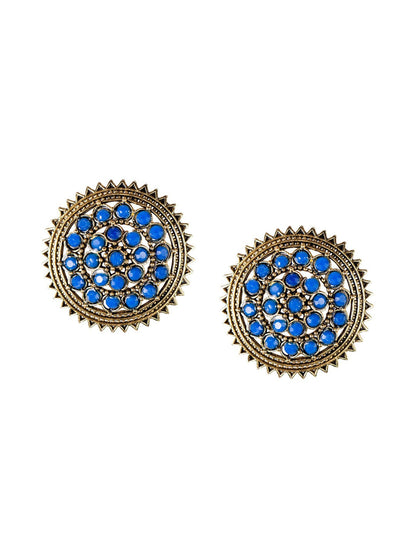 Women's Gold-Plated & Blue Circular Shaped Handcrafted Studs Earrings