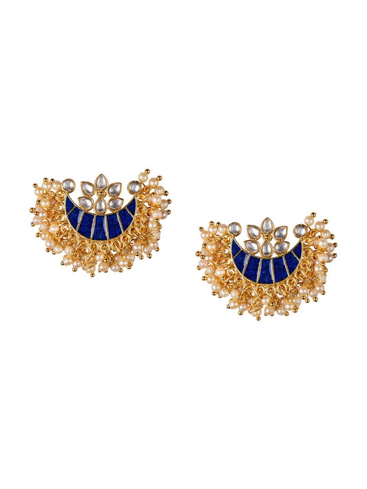 Women's  Blue & Gold-Toned Contemporary Studs Earrings