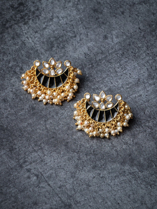 Women's Black & Gold-Toned Contemporary Studs Earrings