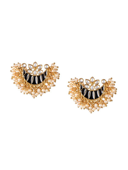 Women's Black & Gold-Toned Contemporary Studs Earrings