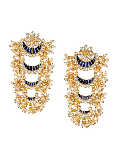 Women's Gold & Blue Crescent Shaped Drop Earrings