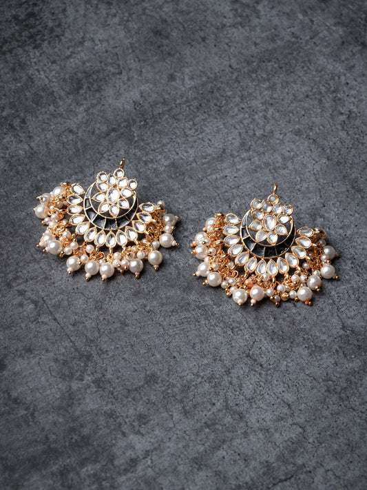 Women's Black & Gold-Toned Contemporary Chandbalis Earrings