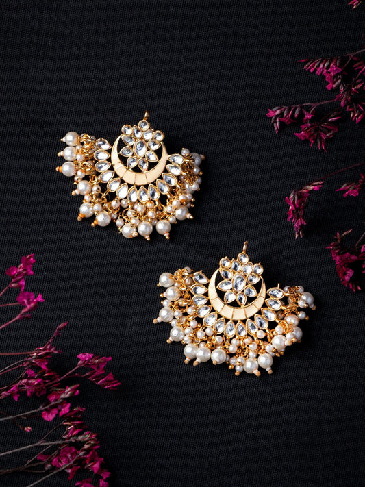 Women's Peach & Gold-Toned Contemporary Chandbalis Earrings